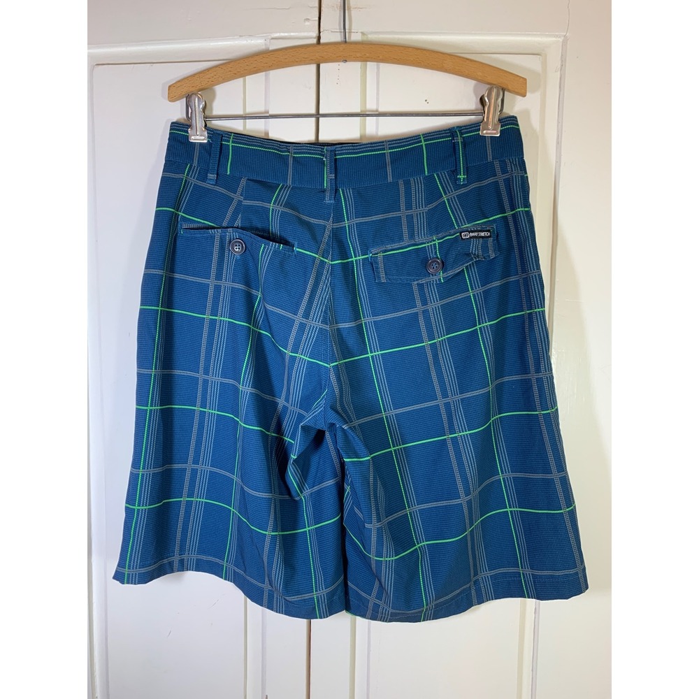 Ocean Pacific OPFlex Mens Plaid Hybrid Shorts Navy Lime Green 4-Way Stretch 30 - Picture 2 of 9